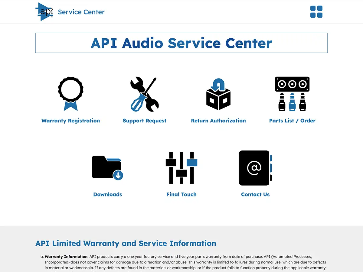 API Audio Service page website screenshot