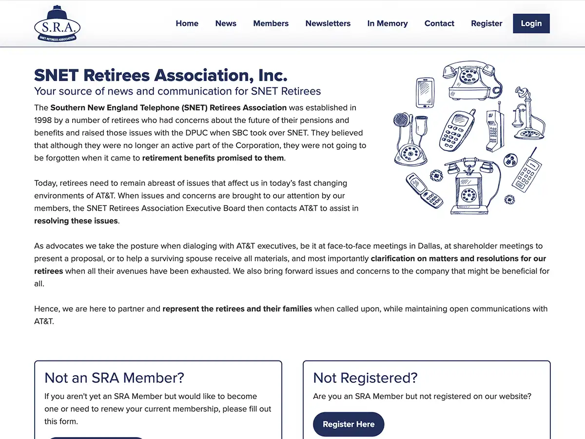 SNET Retirees Association website screenshot