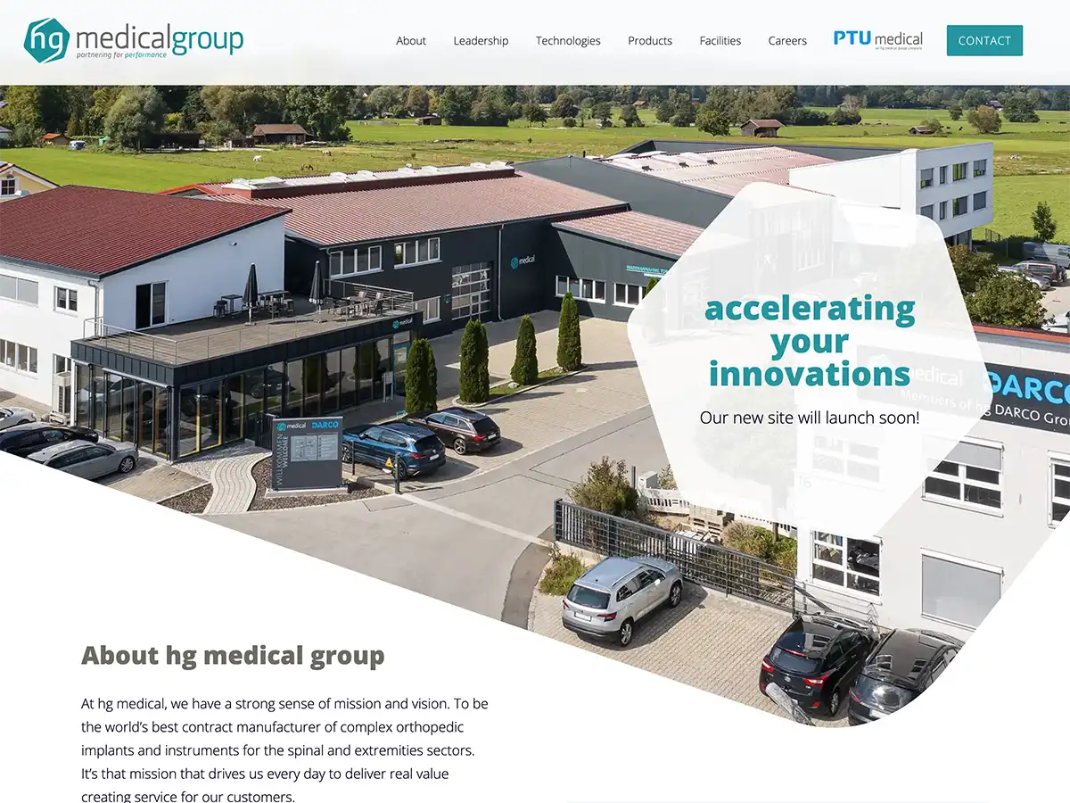 hg medical website screenshot